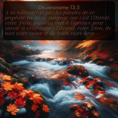 Segond Deutéronome  ; image nature: image avec le verset biblique :tu n&#039;écouteras pas les paroles de ce prophète ou de ce songeur, car c&#039;est l&#039;Eternel, votre Dieu, qui vous met à l&#039;épreuve pour savoir si vous aimez l&#039;Eternel, votre Dieu, de tout votre coeur et de toute votre âme. ;  ; 13:3