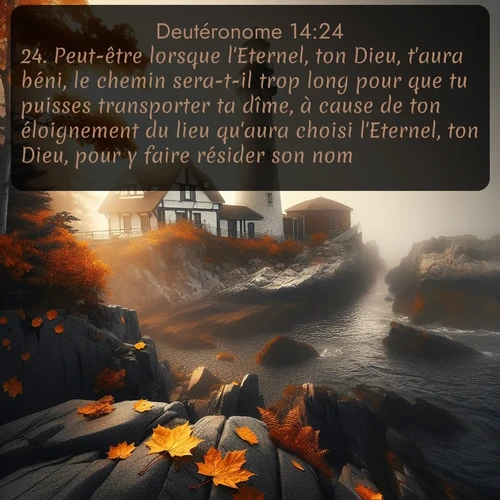 Segond Deutéronome  ; image nature: image avec le verset biblique :Peut-être lorsque l&#039;Eternel, ton Dieu, t&#039;aura béni, le chemin sera-t-il trop long pour que tu puisses transporter ta dîme, à cause de ton éloignement du lieu qu&#039;aura choisi l&#039;Eternel, ton Dieu, pour y faire résider son nom. ;  ; 14:24