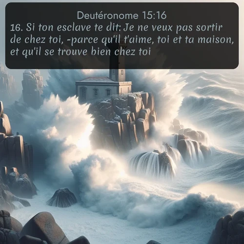Segond Deutéronome  ; image nature: image avec le verset biblique :Si ton esclave te dit: Je ne veux pas sortir de chez toi, -parce qu&#039;il t&#039;aime, toi et ta maison, et qu&#039;il se trouve bien chez toi, - ;  ; 15:16