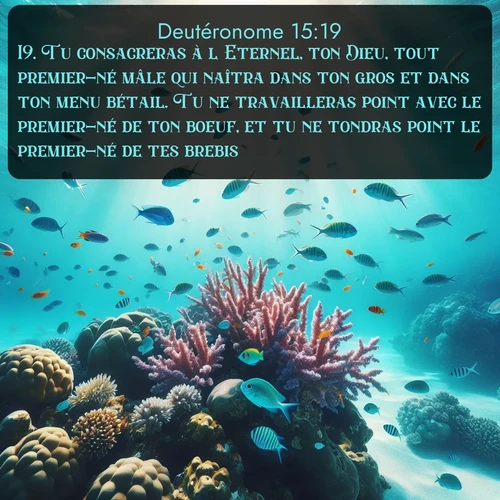 Segond Deutéronome  ; image nature: image avec le verset biblique :Tu consacreras à l&#039;Eternel, ton Dieu, tout premier-né mâle qui naîtra dans ton gros et dans ton menu bétail. Tu ne travailleras point avec le premier-né de ton boeuf, et tu ne tondras point le premier-né de tes brebis. ;  ; 15:19