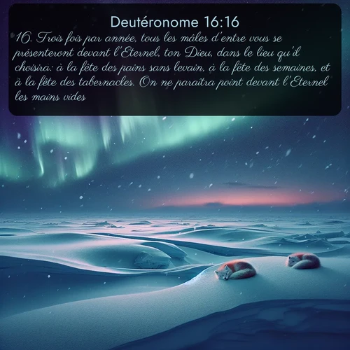 Segond Deutéronome  ; image nature: image avec le verset biblique :Trois fois par année, tous les mâles d&#039;entre vous se présenteront devant l&#039;Eternel, ton Dieu, dans le lieu qu&#039;il choisira: à la fête des pains sans levain, à la fête des semaines, et à la fête des tabernacles. On ne paraîtra point devant l&#039;Eternel les mains vides. ;  ; 16:16