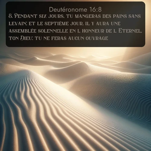 Segond Deutéronome  ; image nature: image avec le verset biblique :Pendant six jours, tu mangeras des pains sans levain; et le septième jour, il y aura une assemblée solennelle en l&#039;honneur de l&#039;Eternel, ton Dieu: tu ne feras aucun ouvrage. ;  ; 16:8