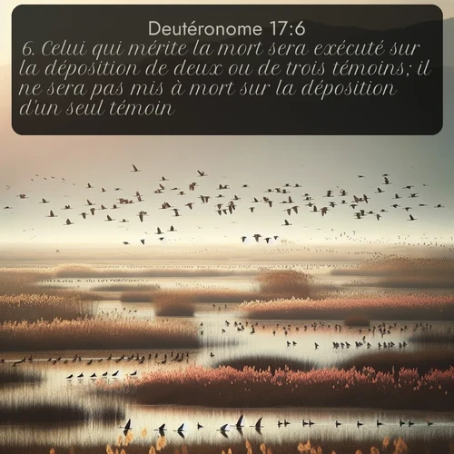 Segond Deutéronome  ; image nature: image avec le verset biblique :Celui qui mérite la mort sera exécuté sur la déposition de deux ou de trois témoins; il ne sera pas mis à mort sur la déposition d&#039;un seul témoin. ;  ; 17:6