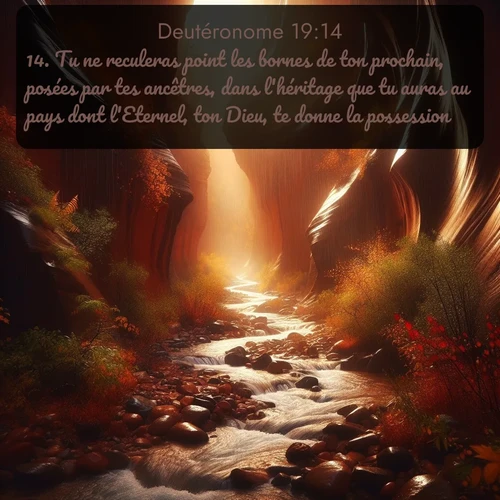 Segond Deutéronome  ; image nature: image avec le verset biblique :Tu ne reculeras point les bornes de ton prochain, posées par tes ancêtres, dans l&#039;héritage que tu auras au pays dont l&#039;Eternel, ton Dieu, te donne la possession. ;  ; 19:14