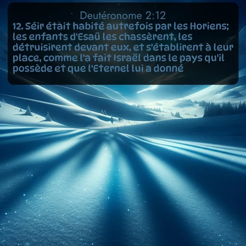 Segond Deutéronome  ; image nature: image avec le verset biblique :Séir était habité autrefois par les Horiens; les enfants d&#039;Esaü les chassèrent, les détruisirent devant eux, et s&#039;établirent à leur place, comme l&#039;a fait Israël dans le pays qu&#039;il possède et que l&#039;Eternel lui a donné. ;  ; 2:12