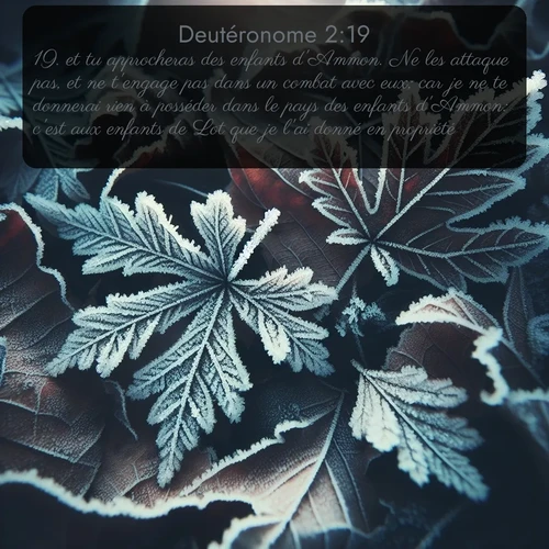 Segond Deutéronome  ; image nature: image avec le verset biblique :et tu approcheras des enfants d&#039;Ammon. Ne les attaque pas, et ne t&#039;engage pas dans un combat avec eux; car je ne te donnerai rien à posséder dans le pays des enfants d&#039;Ammon: c&#039;est aux enfants de Lot que je l&#039;ai donné en propriété. ;  ; 2:19