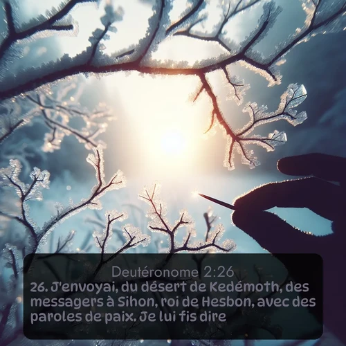 Segond Deutéronome  ; image nature: image avec le verset biblique :J&#039;envoyai, du désert de Kedémoth, des messagers à Sihon, roi de Hesbon, avec des paroles de paix. Je lui fis dire: ;  ; 2:26