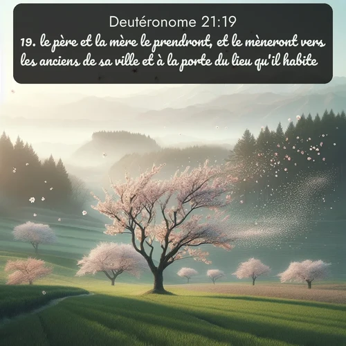 Segond Deutéronome  ; image nature: image avec le verset biblique :le père et la mère le prendront, et le mèneront vers les anciens de sa ville et à la porte du lieu qu&#039;il habite. ;  ; 21:19