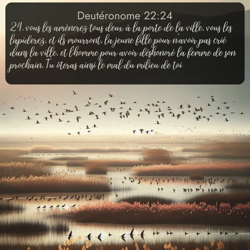 Segond Deutéronome  ; image nature: image avec le verset biblique :vous les amènerez tous deux à la porte de la ville, vous les lapiderez, et ils mourront, la jeune fille pour n&#039;avoir pas crié dans la ville, et l&#039;homme pour avoir déshonoré la femme de son prochain. Tu ôteras ainsi le mal du milieu de toi. ;  ; 22:24