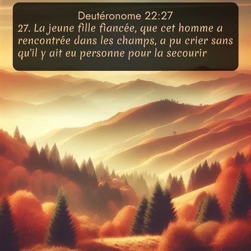 Segond Deutéronome  ; image nature: image avec le verset biblique :La jeune fille fiancée, que cet homme a rencontrée dans les champs, a pu crier sans qu&#039;il y ait eu personne pour la secourir. ;  ; 22:27