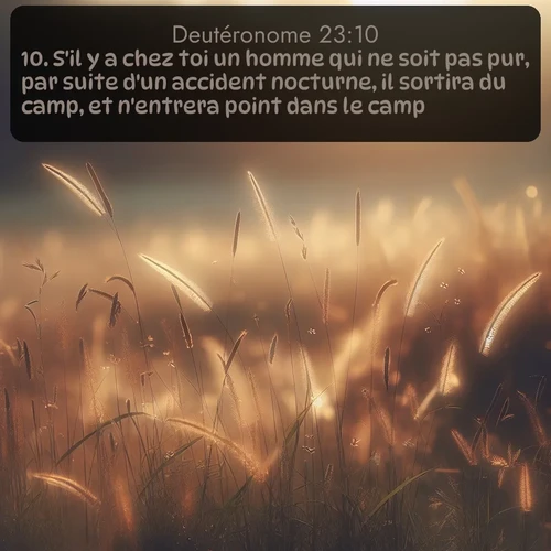 Segond Deutéronome  ; image nature: image avec le verset biblique :S&#039;il y a chez toi un homme qui ne soit pas pur, par suite d&#039;un accident nocturne, il sortira du camp, et n&#039;entrera point dans le camp; ;  ; 23:10