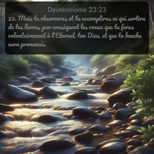Segond Deutéronome  ; image nature: image avec le verset biblique :Mais tu observeras et tu accompliras ce qui sortira de tes lèvres, par conséquent les voeux que tu feras volontairement à l&#039;Eternel, ton Dieu, et que ta bouche aura prononcés. ;  ; 23:23