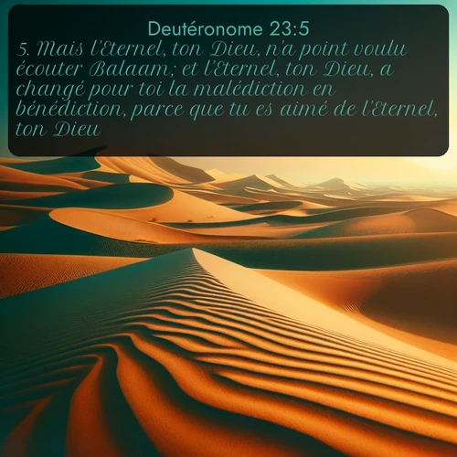 Segond Deutéronome  ; image nature: image avec le verset biblique :Mais l&#039;Eternel, ton Dieu, n&#039;a point voulu écouter Balaam; et l&#039;Eternel, ton Dieu, a changé pour toi la malédiction en bénédiction, parce que tu es aimé de l&#039;Eternel, ton Dieu. ;  ; 23:5
