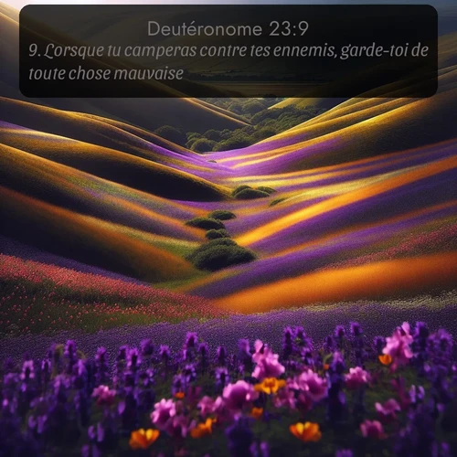 Segond Deutéronome  ; image nature: image avec le verset biblique :Lorsque tu camperas contre tes ennemis, garde-toi de toute chose mauvaise. ;  ; 23:9