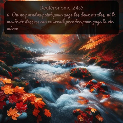 Segond Deutéronome  ; image nature: image avec le verset biblique :On ne prendra point pour gage les deux meules, ni la meule de dessus; car ce serait prendre pour gage la vie même. ;  ; 24:6