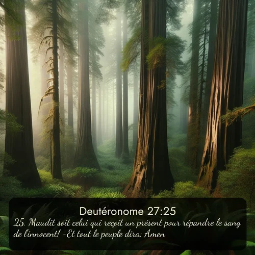 Segond Deutéronome  ; image nature: image avec le verset biblique :Maudit soit celui qui reçoit un présent pour répandre le sang de l&#039;innocent! -Et tout le peuple dira: Amen! ;  ; 27:25