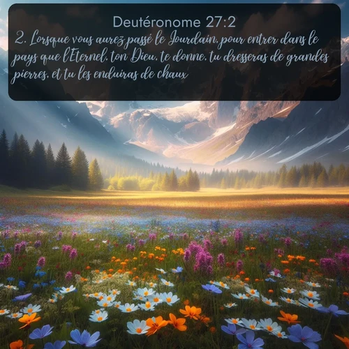 Segond Deutéronome  ; image nature: image avec le verset biblique :Lorsque vous aurez passé le Jourdain, pour entrer dans le pays que l&#039;Eternel, ton Dieu, te donne, tu dresseras de grandes pierres, et tu les enduiras de chaux. ;  ; 27:2