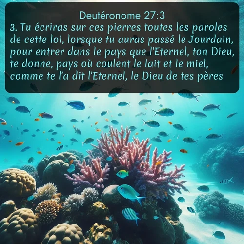 Segond Deutéronome  ; image nature: image avec le verset biblique :Tu écriras sur ces pierres toutes les paroles de cette loi, lorsque tu auras passé le Jourdain, pour entrer dans le pays que l&#039;Eternel, ton Dieu, te donne, pays où coulent le lait et le miel, comme te l&#039;a dit l&#039;Eternel, le Dieu de tes pères. ;  ; 27:3
