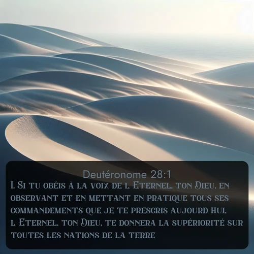 Segond Deutéronome  ; image nature: image avec le verset biblique :Si tu obéis à la voix de l&#039;Eternel, ton Dieu, en observant et en mettant en pratique tous ses commandements que je te prescris aujourd&#039;hui, l&#039;Eternel, ton Dieu, te donnera la supériorité sur toutes les nations de la terre. ;  ; 28:1