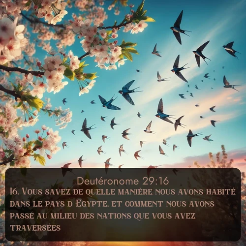 Segond Deutéronome  ; image nature: image avec le verset biblique :Vous savez de quelle manière nous avons habité dans le pays d&#039;Egypte, et comment nous avons passé au milieu des nations que vous avez traversées. ;  ; 29:16