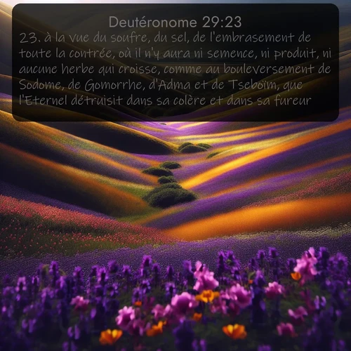 Segond Deutéronome  ; image nature: image avec le verset biblique :à la vue du soufre, du sel, de l&#039;embrasement de toute la contrée, où il n&#039;y aura ni semence, ni produit, ni aucune herbe qui croisse, comme au bouleversement de Sodome, de Gomorrhe, d&#039;Adma et de Tseboïm, que l&#039;Eternel détruisit dans sa colère et dans sa fureur, - ;  ; 29:23