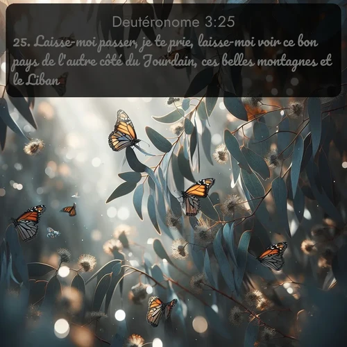 Segond Deutéronome  ; image nature: image avec le verset biblique :Laisse-moi passer, je te prie, laisse-moi voir ce bon pays de l&#039;autre côté du Jourdain, ces belles montagnes et le Liban. ;  ; 3:25