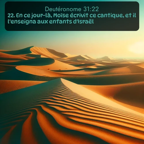Segond Deutéronome  ; image nature: image avec le verset biblique :En ce jour-là, Moïse écrivit ce cantique, et il l&#039;enseigna aux enfants d&#039;Israël. ;  ; 31:22