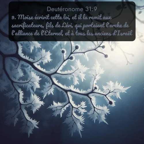 Segond Deutéronome  ; image nature: image avec le verset biblique :Moïse écrivit cette loi, et il la remit aux sacrificateurs, fils de Lévi, qui portaient l&#039;arche de l&#039;alliance de l&#039;Eternel, et à tous les anciens d&#039;Israël. ;  ; 31:9