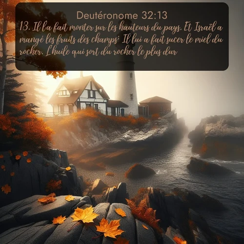 Segond Deutéronome  ; image nature: image avec le verset biblique :Il l&#039;a fait monter sur les hauteurs du pays, Et Israël a mangé les fruits des champs; Il lui a fait sucer le miel du rocher, L&#039;huile qui sort du rocher le plus dur, ;  ; 32:13