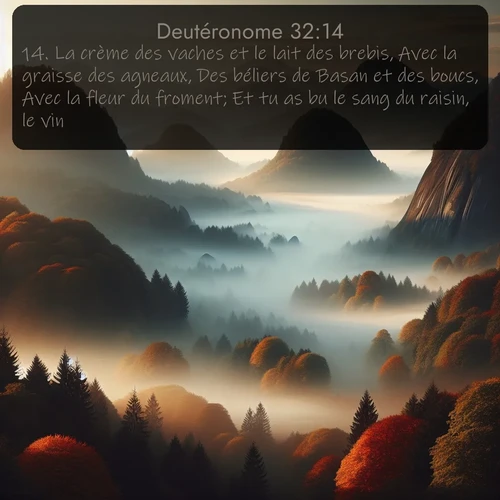 Segond Deutéronome  ; image nature: image avec le verset biblique :La crème des vaches et le lait des brebis, Avec la graisse des agneaux, Des béliers de Basan et des boucs, Avec la fleur du froment; Et tu as bu le sang du raisin, le vin. ;  ; 32:14