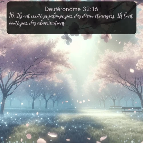 Segond Deutéronome  ; image nature: image avec le verset biblique :Ils ont excité sa jalousie par des dieux étrangers, Ils l&#039;ont irrité par des abominations; ;  ; 32:16