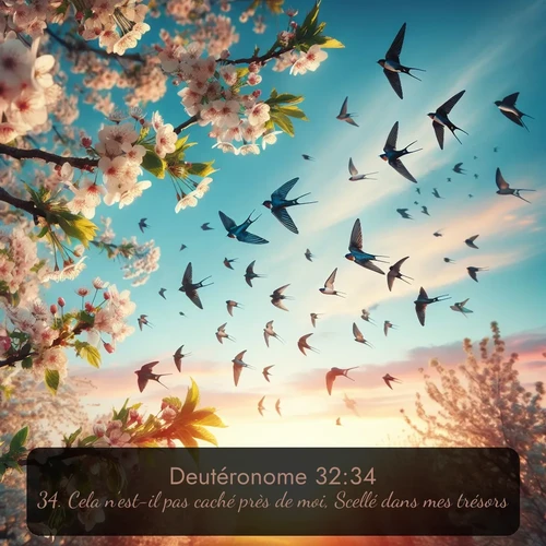 Segond Deutéronome  ; image nature: image avec le verset biblique :Cela n&#039;est-il pas caché près de moi, Scellé dans mes trésors? ;  ; 32:34