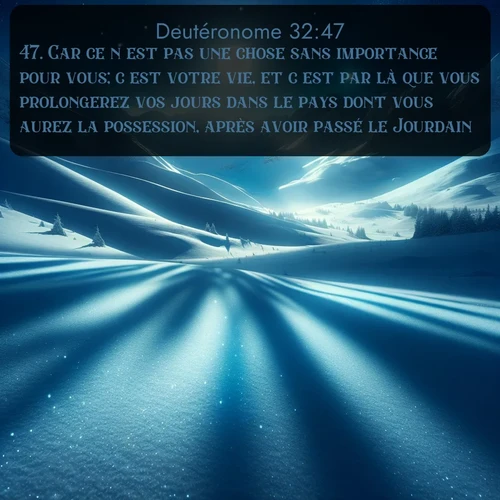 Segond Deutéronome  ; image nature: image avec le verset biblique :Car ce n&#039;est pas une chose sans importance pour vous; c&#039;est votre vie, et c&#039;est par là que vous prolongerez vos jours dans le pays dont vous aurez la possession, après avoir passé le Jourdain. ;  ; 32:47