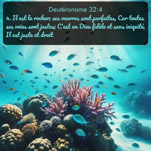 Segond Deutéronome  ; image nature: image avec le verset biblique :Il est le rocher; ses oeuvres sont parfaites, Car toutes ses voies sont justes; C&#039;est un Dieu fidèle et sans iniquité, Il est juste et droit. ;  ; 32:4