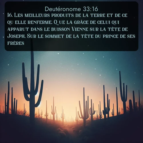 Segond Deutéronome  ; image nature: image avec le verset biblique :Les meilleurs produits de la terre et de ce qu&#039;elle renferme. Que la grâce de celui qui apparut dans le buisson Vienne sur la tête de Joseph, Sur le sommet de la tête du prince de ses frères! ;  ; 33:16