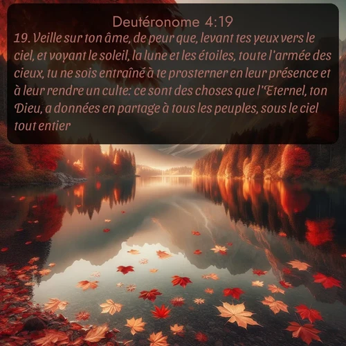 Segond Deutéronome  ; image nature: image avec le verset biblique :Veille sur ton âme, de peur que, levant tes yeux vers le ciel, et voyant le soleil, la lune et les étoiles, toute l&#039;armée des cieux, tu ne sois entraîné à te prosterner en leur présence et à leur rendre un culte: ce sont des choses que l&#039;Eternel, ton Dieu, a données en partage à tous les peuples, sous le ciel tout entier. ;  ; 4:19