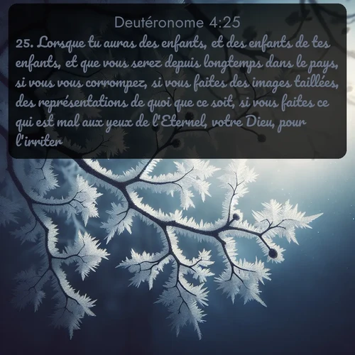 Segond Deutéronome  ; image nature: image avec le verset biblique :Lorsque tu auras des enfants, et des enfants de tes enfants, et que vous serez depuis longtemps dans le pays, si vous vous corrompez, si vous faites des images taillées, des représentations de quoi que ce soit, si vous faites ce qui est mal aux yeux de l&#039;Eternel, votre Dieu, pour l&#039;irriter, - ;  ; 4:25