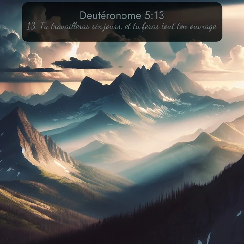 Segond Deutéronome  ; image nature: image avec le verset biblique :Tu travailleras six jours, et tu feras tout ton ouvrage. ;  ; 5:13