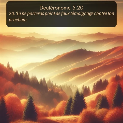 Segond Deutéronome  ; image nature: image avec le verset biblique :Tu ne porteras point de faux témoignage contre ton prochain. ;  ; 5:20