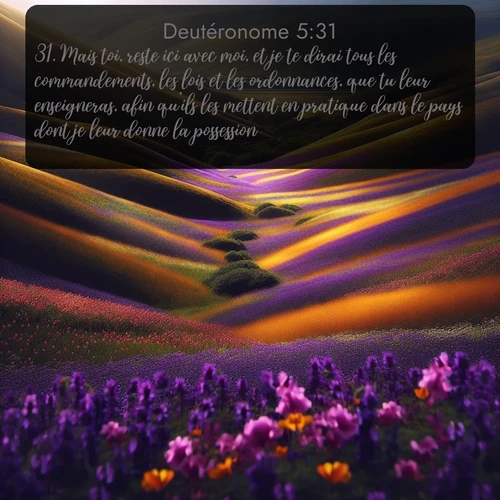 Segond Deutéronome  ; image nature: image avec le verset biblique :Mais toi, reste ici avec moi, et je te dirai tous les commandements, les lois et les ordonnances, que tu leur enseigneras, afin qu&#039;ils les mettent en pratique dans le pays dont je leur donne la possession. ;  ; 5:31