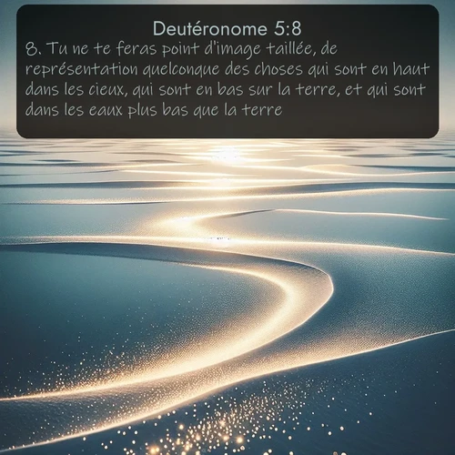 Segond Deutéronome  ; image nature: image avec le verset biblique :Tu ne te feras point d&#039;image taillée, de représentation quelconque des choses qui sont en haut dans les cieux, qui sont en bas sur la terre, et qui sont dans les eaux plus bas que la terre. ;  ; 5:8