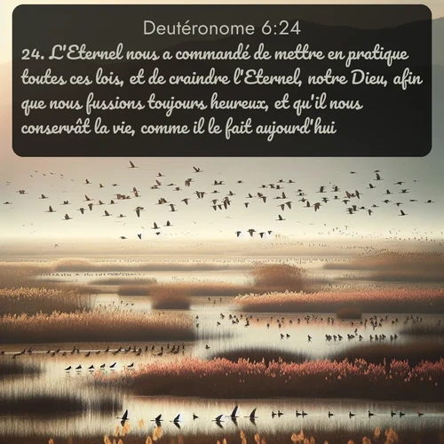 Segond Deutéronome  ; image nature: image avec le verset biblique :L&#039;Eternel nous a commandé de mettre en pratique toutes ces lois, et de craindre l&#039;Eternel, notre Dieu, afin que nous fussions toujours heureux, et qu&#039;il nous conservât la vie, comme il le fait aujourd&#039;hui. ;  ; 6:24