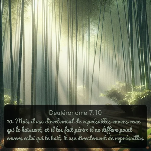 Segond Deutéronome  ; image nature: image avec le verset biblique :Mais il use directement de représailles envers ceux qui le haïssent, et il les fait périr; il ne diffère point envers celui qui le hait, il use directement de représailles. ;  ; 7:10
