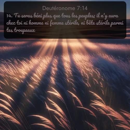 Segond Deutéronome  ; image nature: image avec le verset biblique :Tu seras béni plus que tous les peuples; il n&#039;y aura chez toi ni homme ni femme stérile, ni bête stérile parmi tes troupeaux. ;  ; 7:14