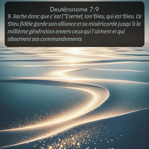 Segond Deutéronome  ; image nature: image avec le verset biblique :Sache donc que c&#039;est l&#039;Eternel, ton Dieu, qui est Dieu. Ce Dieu fidèle garde son alliance et sa miséricorde jusqu&#039;à la millième génération envers ceux qui l&#039;aiment et qui observent ses commandements. ;  ; 7:9