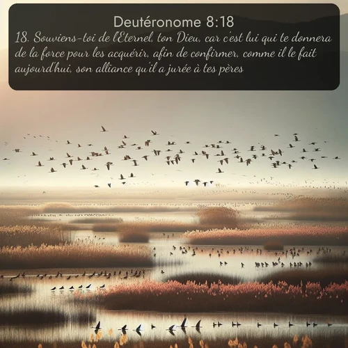 Segond Deutéronome  ; image nature: image avec le verset biblique :Souviens-toi de l&#039;Eternel, ton Dieu, car c&#039;est lui qui te donnera de la force pour les acquérir, afin de confirmer, comme il le fait aujourd&#039;hui, son alliance qu&#039;il a jurée à tes pères. ;  ; 8:18