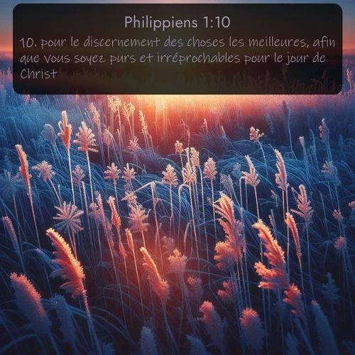 Segond Philippiens  ; image nature: image avec le verset biblique :pour le discernement des choses les meilleures, afin que vous soyez purs et irréprochables pour le jour de Christ, ;  ; 1:10