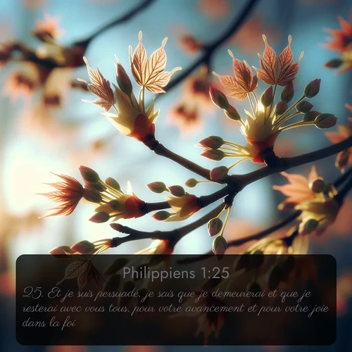 Segond Philippiens  ; image nature: image avec le verset biblique :Et je suis persuadé, je sais que je demeurerai et que je resterai avec vous tous, pour votre avancement et pour votre joie dans la foi, ;  ; 1:25