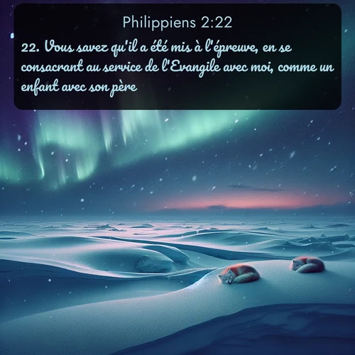 Segond Philippiens  ; image nature: image avec le verset biblique :Vous savez qu&#039;il a été mis à l&#039;épreuve, en se consacrant au service de l&#039;Evangile avec moi, comme un enfant avec son père. ;  ; 2:22