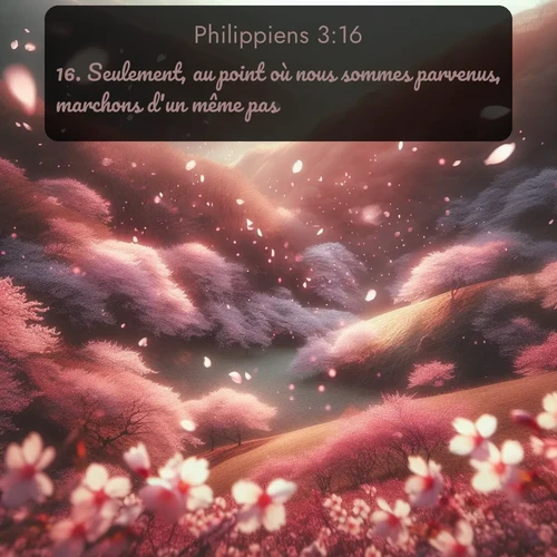 Segond Philippiens  ; image nature: image avec le verset biblique :Seulement, au point où nous sommes parvenus, marchons d&#039;un même pas. ;  ; 3:16